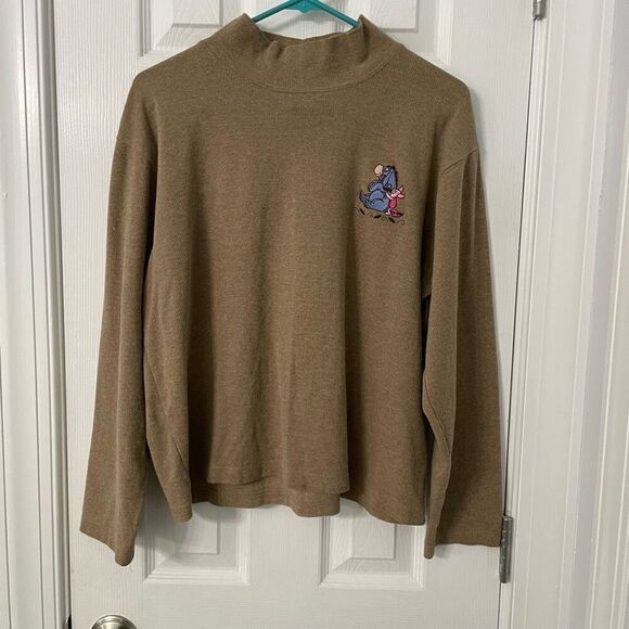 Vintage Disney Store Eeyore & Piglet Brown Mock Neck Thick long sleeve Size L Ma - Picture 1 of 10
